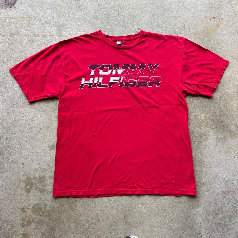 Vintage 90s Tommy Hilfiger Shirt Size XXL Red Streetwear Spell Out